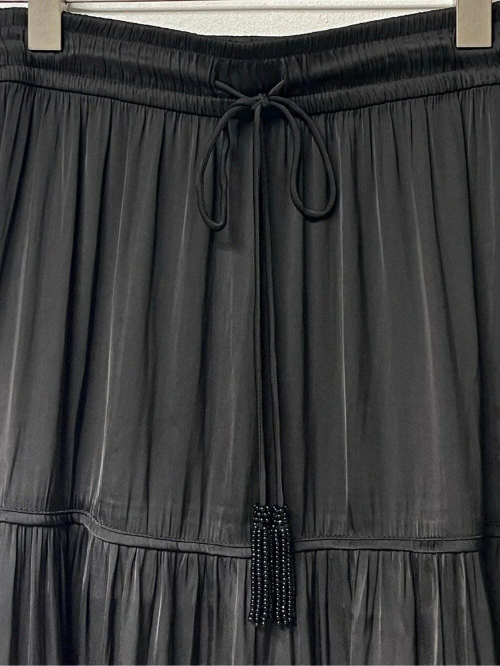 Joie Women's Black Tiered Maxi Skirt - Casual Drawstring Waist Size L - Picture 8 of 12